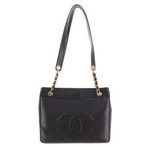Chanel Chain Shoulder Caviar Skin Black Gold Shoulder Bag